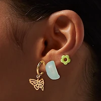 Gold-tone & Green Butterfly Earring Stackables Set - 6 Pack 