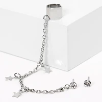 Silver-tone Crystal Star Ear Connector Earrings
