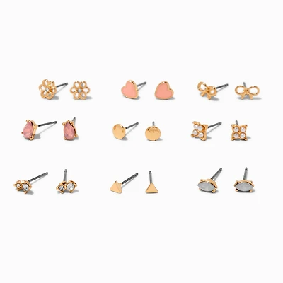 Gold-tone Romantic Stud Earrings - 9 Pack
