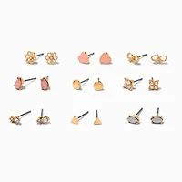 Gold-tone Romantic Stud Earrings - 9 Pack