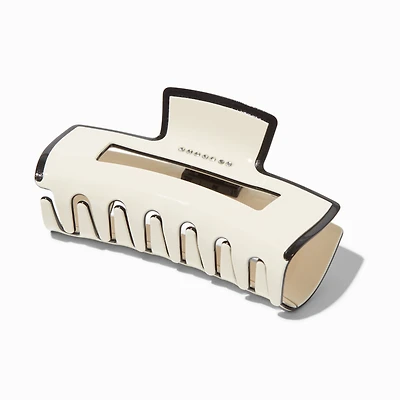 Cream Black Rhinestone Rectangular Hair Claw