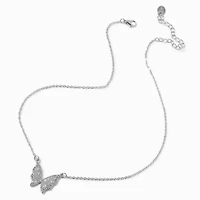 Silver-tone Glitter Butterfly Pendant Necklace