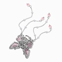 Silver-tone Pink Butterfly Beaded Dangle Hair Claw