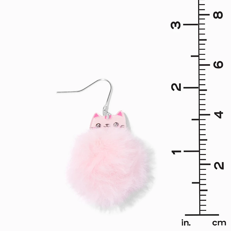 Pink Cat Pom Pom 1.5" Drop Earrings