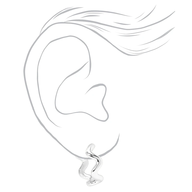 Silver-tone Squiggle Zig Zag 20MM Hoop Earrings