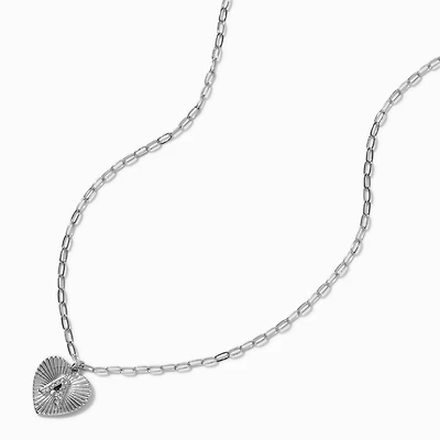 Silver-tone Radiant Heart Initial Pendant Necklace