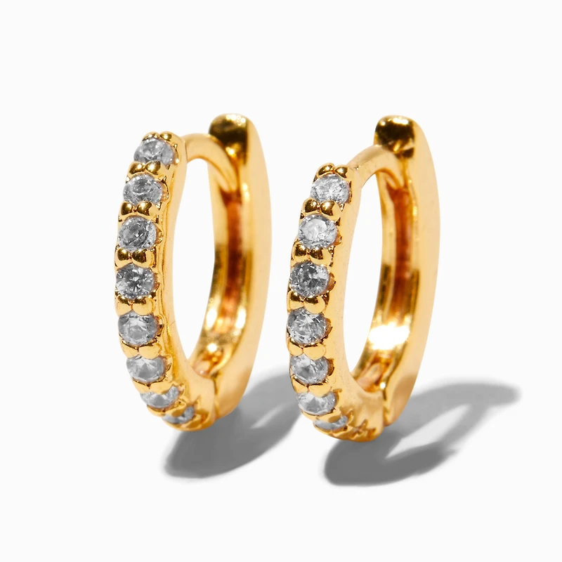 C LUXE by Claire's 18kt Gold Plated Pavé 8mm Cubic Zirconia Clicker Hoop Earrings