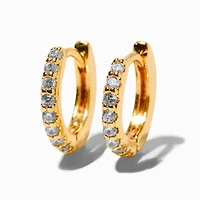 C LUXE by Claire's 18kt Gold Plated Pavé 8mm Cubic Zirconia Clicker Hoop Earrings