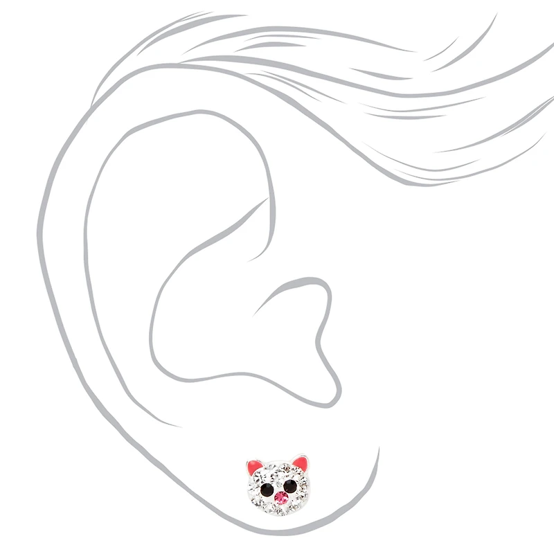 C LUXE by Claire's Sterling Silver Pink Crystal Cat & Paw Stud Earrings - 2 Pack