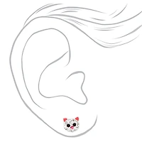 C LUXE by Claire's Sterling Silver Pink Crystal Cat & Paw Stud Earrings - 2 Pack