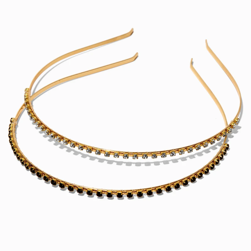Skinny Black & Clear Rhinestone Headbands - 2 Pack 