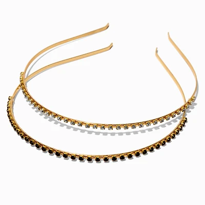 Skinny Black & Clear Rhinestone Headbands - 2 Pack 