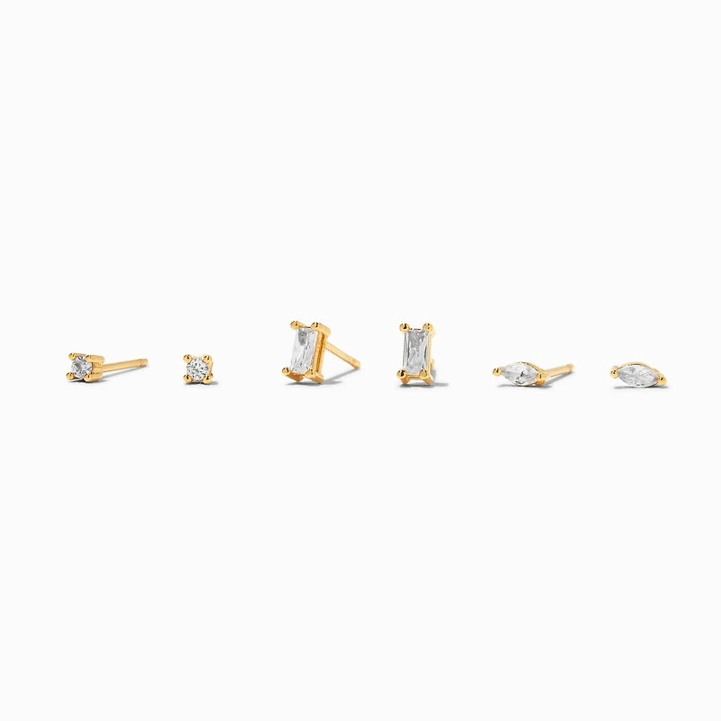 C LUXE by Claire's 18kt Gold Plated Cubic Zirconia Marquise & Baguette Stud Earrings - 3 Pack