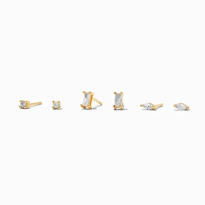 C LUXE by Claire's 18kt Gold Plated Cubic Zirconia Marquise & Baguette Stud Earrings - 3 Pack