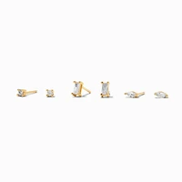 C LUXE by Claire's 18kt Gold Plated Cubic Zirconia Marquise & Baguette Stud Earrings - 3 Pack