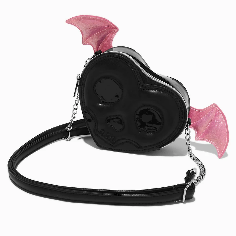 Black Skull & Bat Wings Heart Crossbody Bag