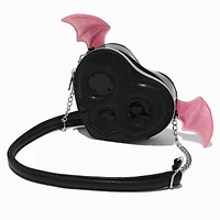Black Skull & Bat Wings Heart Crossbody Bag