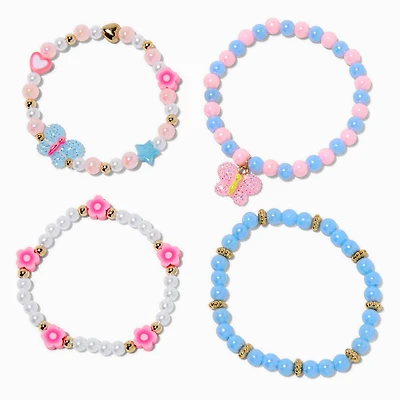 Textured Butterfly Beaded Stretch Bracelet Set - 4 Pack