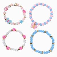 Textured Butterfly Beaded Stretch Bracelet Set - 4 Pack