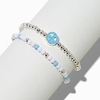 Teal Peace Sign Stretch Bracelets - 2 Pack