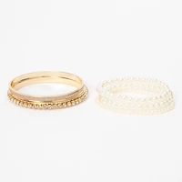 Claire's Club Gold-tone Bangle & Pearl Stretch Bracelet Set - 5 Pack