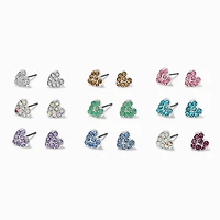 Pastel Crystal Heart Stud Earrings - 9 Pack 