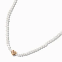 Gold-tone Heart Pendant Pearl Necklace 