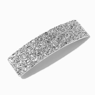 Silver-tone Sprinkle Textured Rectangle Hair Barrette