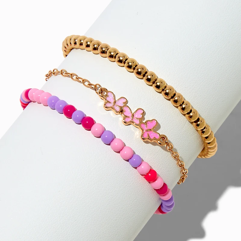 Ombré Pink Butterfly Bracelet Set - 3 Pack