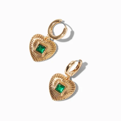 Gold-tone Green Radiant Heart Hoop Earrings