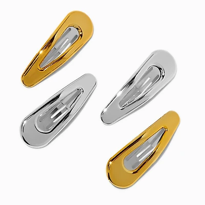 Gold & Silver Snap Hair Clips - 4 Pack
