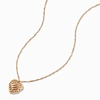 Gold-tone Textured Heart Pendant Necklace 