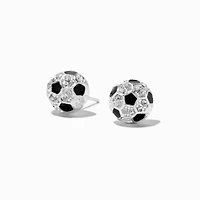 Silver-tone Crystal Soccer Ball Stud Earrings