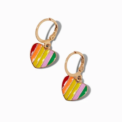 Rainbow Heart Charm Huggie Hoop Earrings
