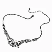 Silver-tone Lover Skeleton Hands Pendant Necklace