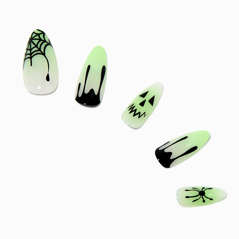 Glow in the Dark Witch Halloween Squareletto Press On Faux Nail Set - 24 Pack