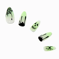 Glow in the Dark Witch Halloween Squareletto Press On Faux Nail Set - 24 Pack