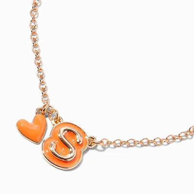 Orange Bubble Initial Heart Pendant Necklace