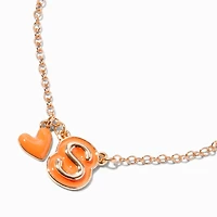 Orange Bubble Initial Heart Pendant Necklace