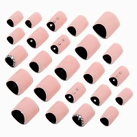 Black & Nude Bling Short Square Vegan Faux Nail Set - 24 Pack