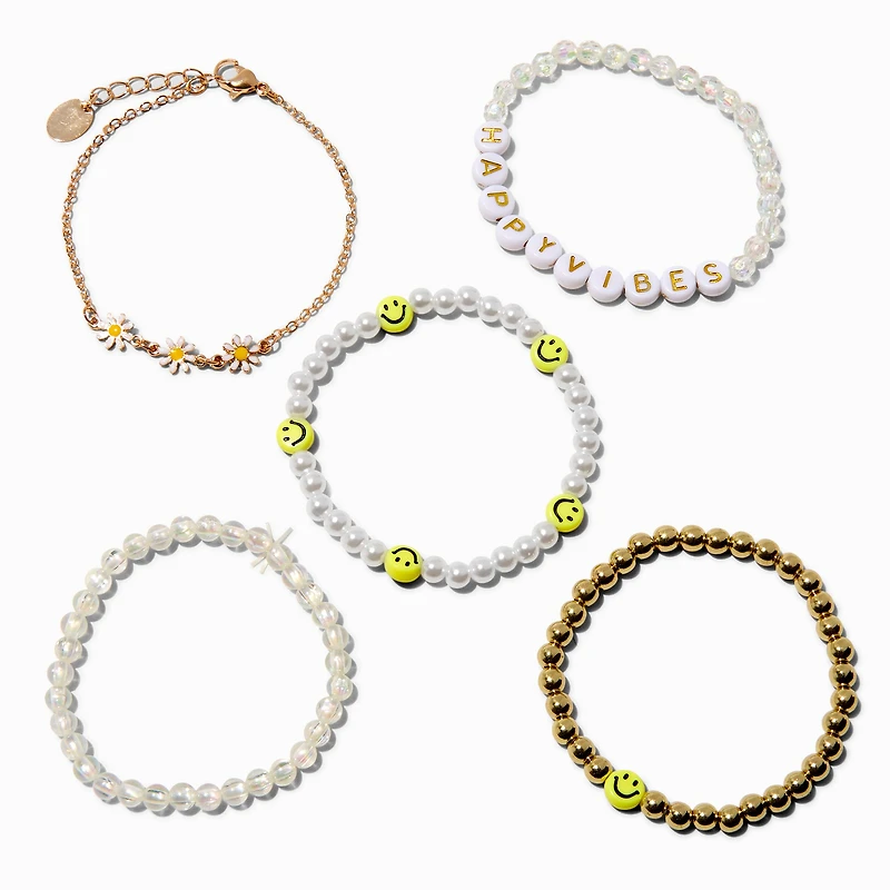 Smile Beaded Stretch & Chain Bracelet Set - 5 Pack