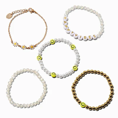 Smile Beaded Stretch & Chain Bracelet Set - 5 Pack