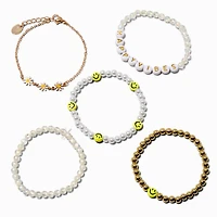 Smile Beaded Stretch & Chain Bracelet Set - 5 Pack