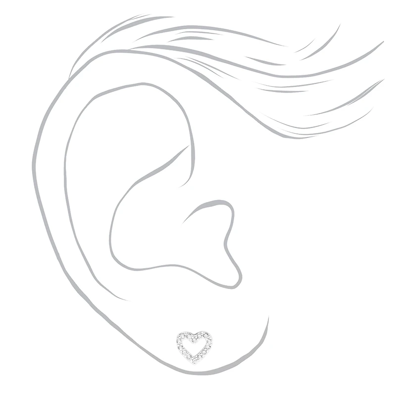 Silver-tone Cubic Zirconia Heart & Stud Earrings - 3 Pack