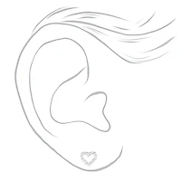 Silver-tone Cubic Zirconia Heart & Stud Earrings - 3 Pack