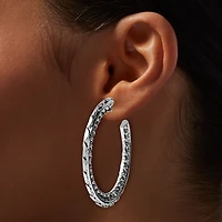 Silver-tone Crystal Studded 55mm Hoop Earrings