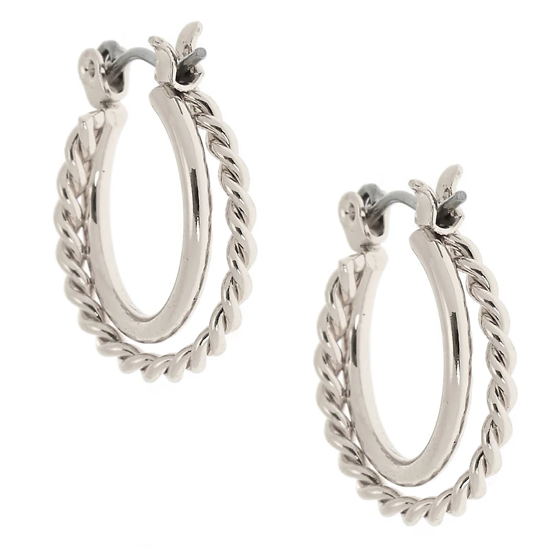 Silver-tone 15mm Braided Double Hoop Earrings