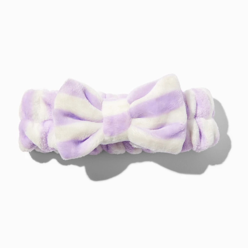 Lilac Striped Plush Makeup Bow Headwrap