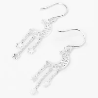 Sterling Silver Moon & Stars 2" Drop Earrings
