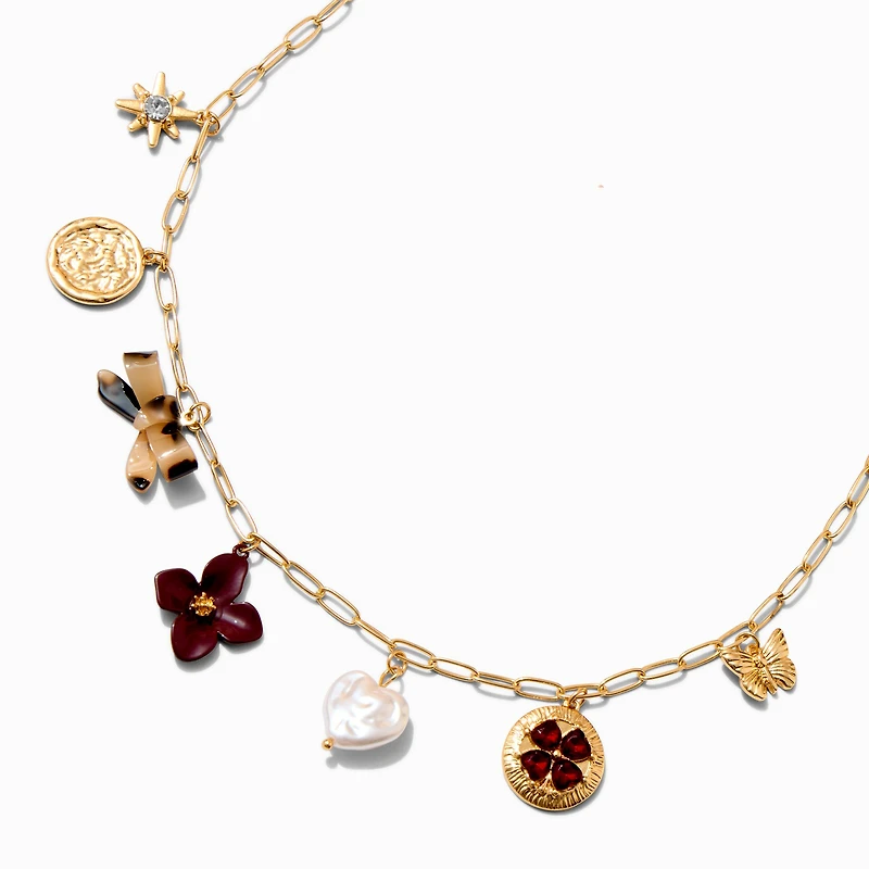 Gold-tone Paper Clip Charm Necklace